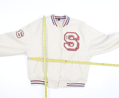 H&M Divided Men Ivory Varsity Jacket Size S Polyester College Style