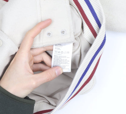 H&M Divided Men Ivory Varsity Jacket Size S Polyester College Style