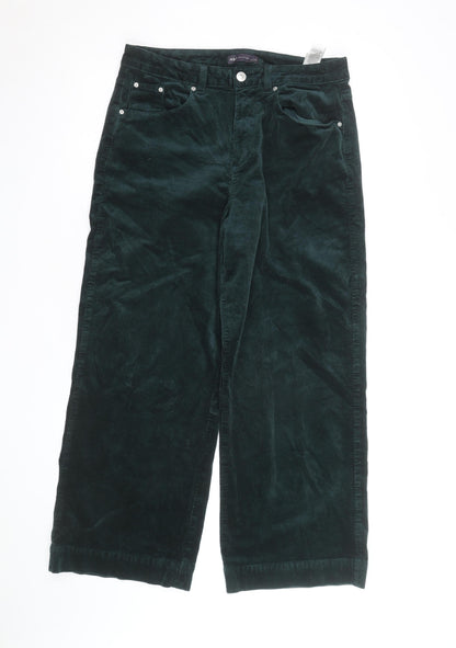 Marks and Spencer Womens Green Corduroy Wide-Leg Trousers Size 14