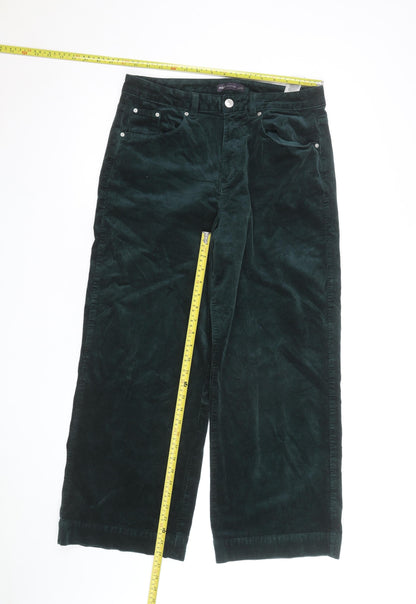 Marks and Spencer Womens Green Corduroy Wide-Leg Trousers Size 14