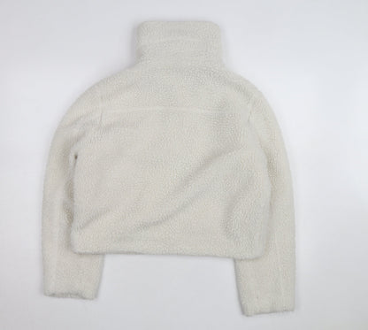 Miss Selfridge Women Ivory Faux Fur Belted Bomber Jacket Size 12