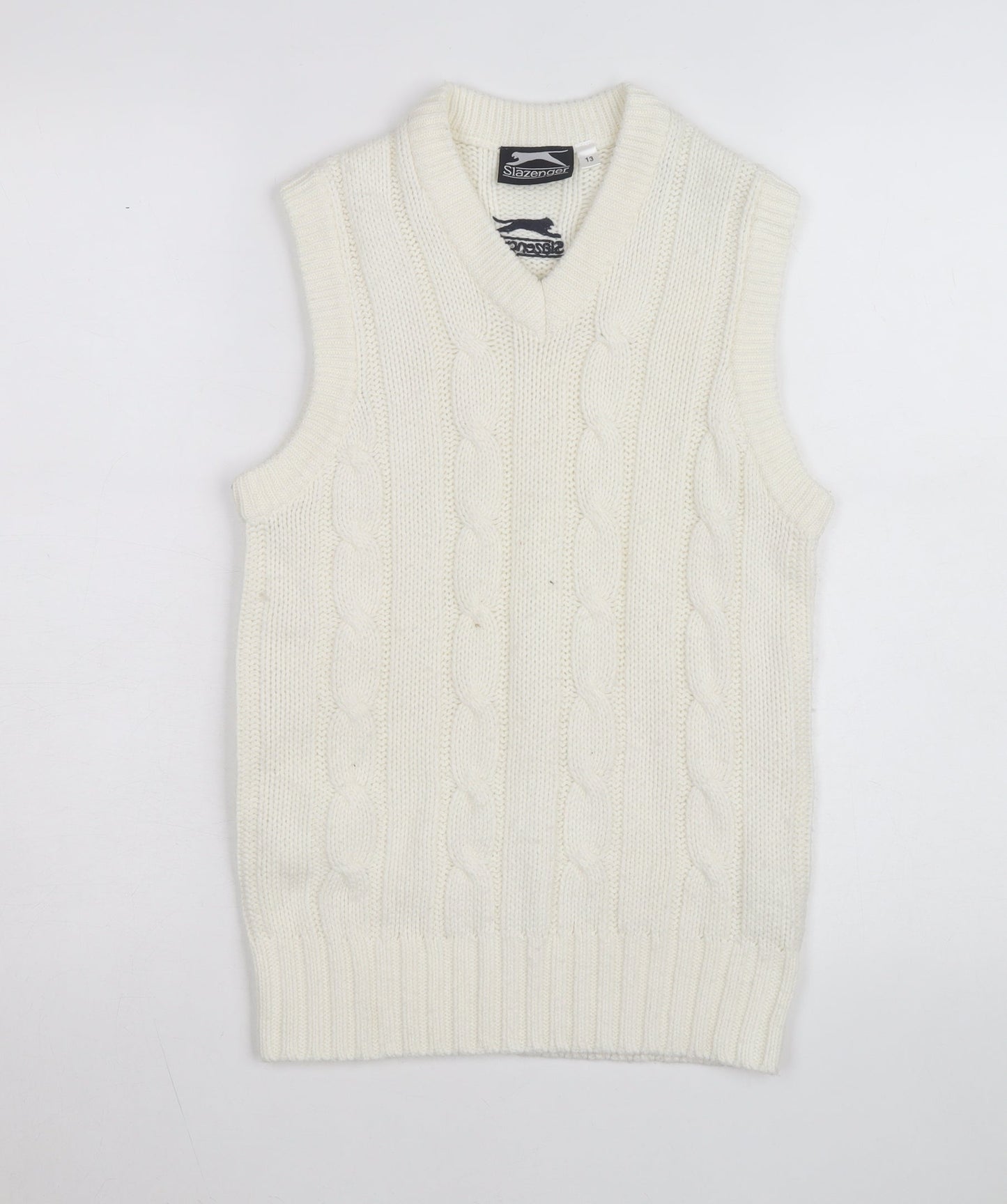 Slazenger Women's Ivory Cable Knit Sleeveless V-Neck Vest Jumper Size 13