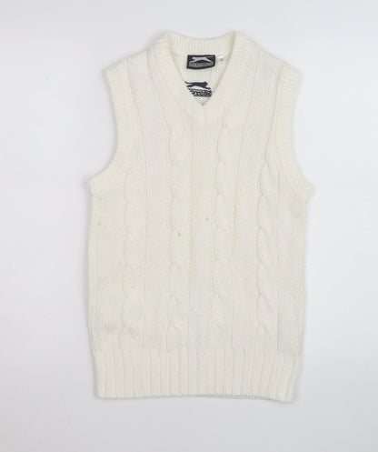 Slazenger Women's Ivory Cable Knit Sleeveless V-Neck Vest Jumper Size 13