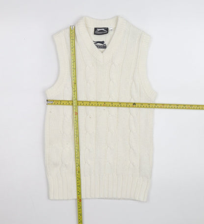 Slazenger Women's Ivory Cable Knit Sleeveless V-Neck Vest Jumper Size 13