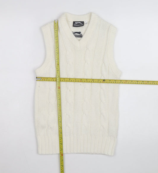 Slazenger Women's Ivory Cable Knit Sleeveless V-Neck Vest Jumper Size 13