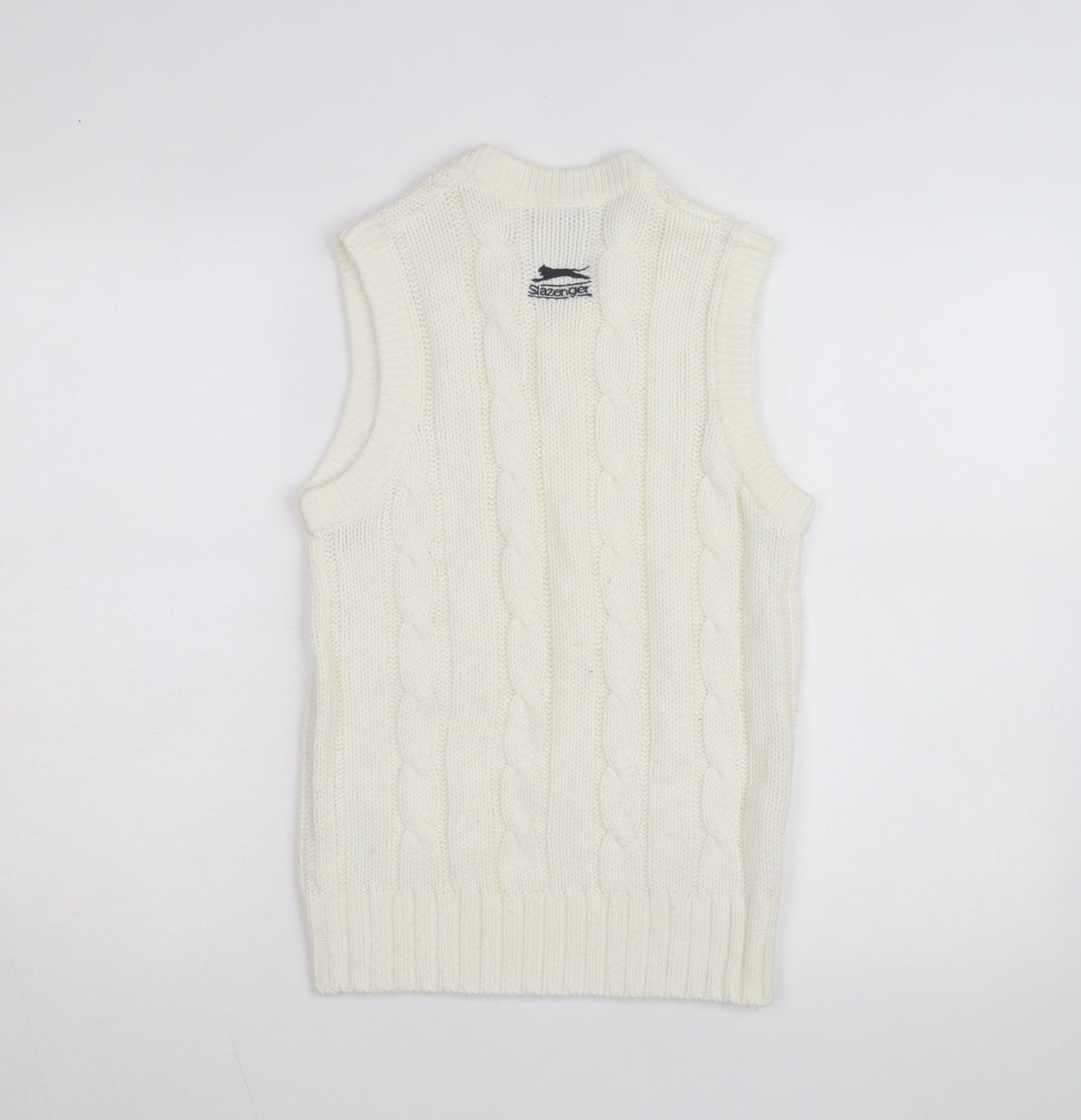 Slazenger Women's Ivory Cable Knit Sleeveless V-Neck Vest Jumper Size 13