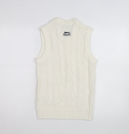 Slazenger Women's Ivory Cable Knit Sleeveless V-Neck Vest Jumper Size 13