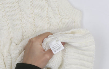 Slazenger Women's Ivory Cable Knit Sleeveless V-Neck Vest Jumper Size 13