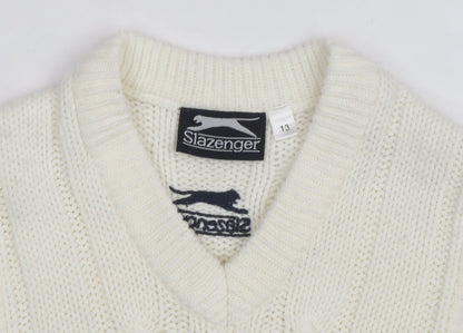 Slazenger Women's Ivory Cable Knit Sleeveless V-Neck Vest Jumper Size 13