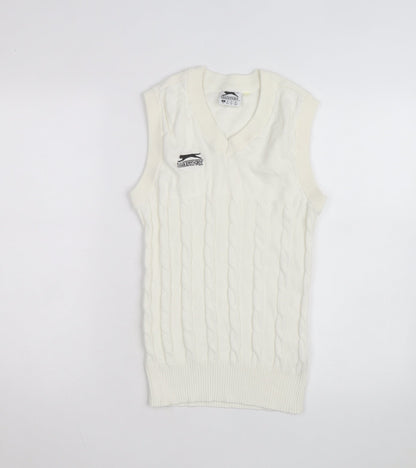 Slazenger Men's Ivory Cable Knit Cotton Sleeveless V-Neck Vest S