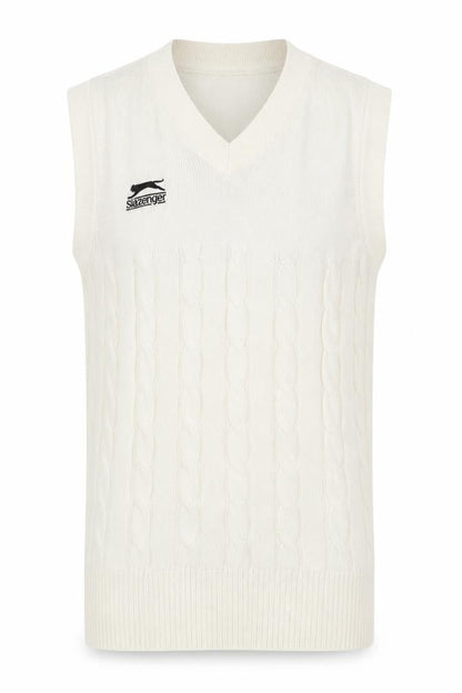 Slazenger Men's Ivory Cable Knit Cotton Sleeveless V-Neck Vest S