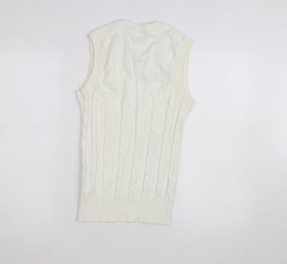 Slazenger Men's Ivory Cable Knit Cotton Sleeveless V-Neck Vest S