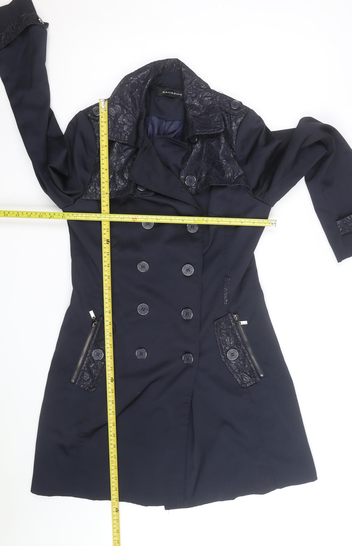 Zac & Zoe Women’s Blue Lace Detail Long Trench Coat XL