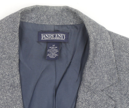 Lands' End Women Blue Linen Cotton Classic Blazer Size 12