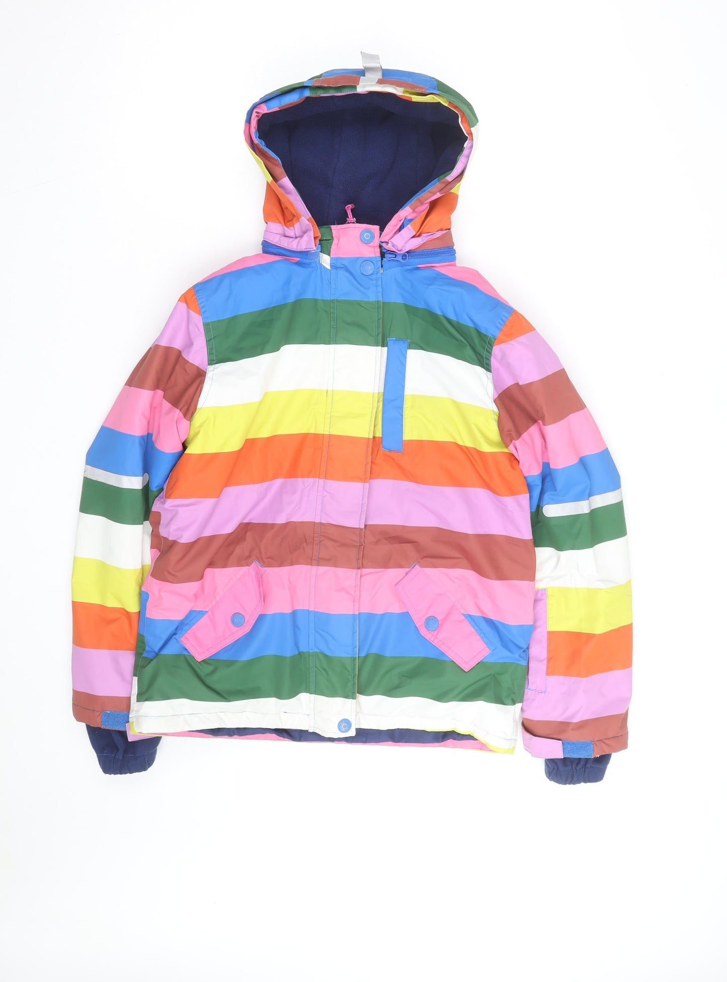 Mini Boden Girls Multicoloured Stripe Hooded Puffer Jacket 7-8 Years Winter