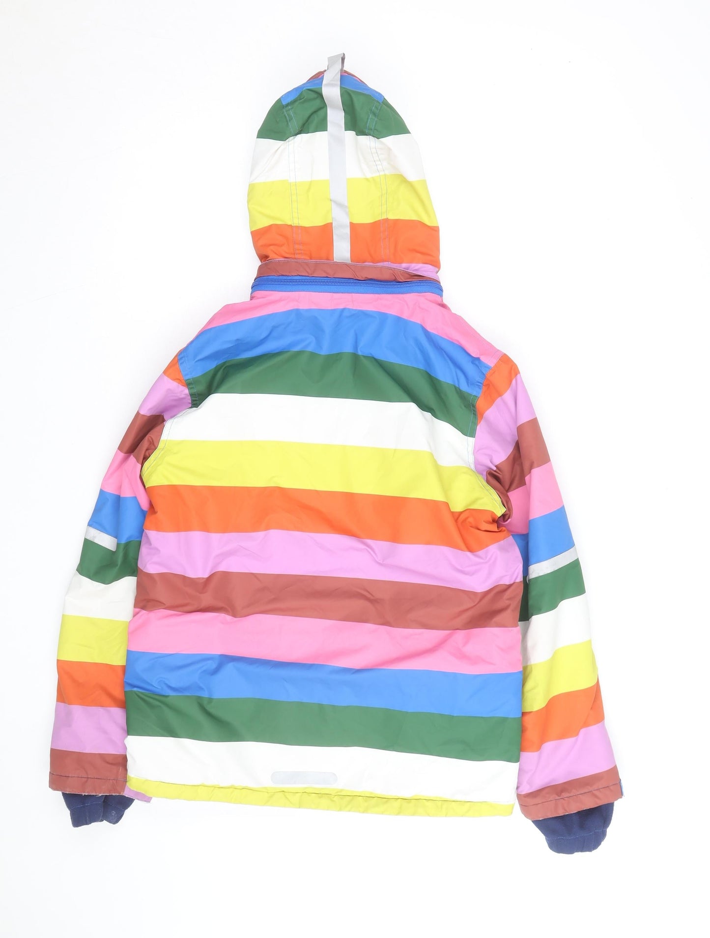 Mini Boden Girls Multicoloured Stripe Hooded Puffer Jacket 7-8 Years Winter
