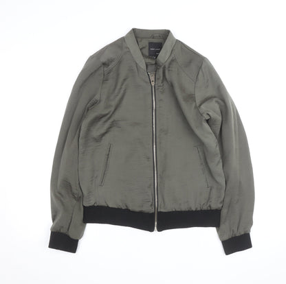 New Look Men’s Green Bomber Jacket S Zip Lightweight Satin