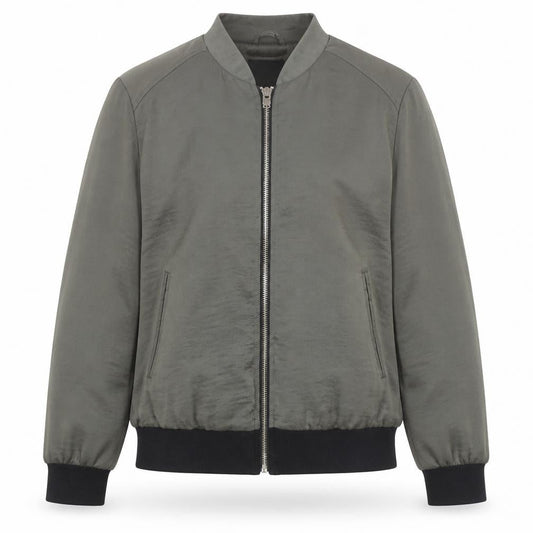 New Look Men’s Green Bomber Jacket S Zip Lightweight Satin