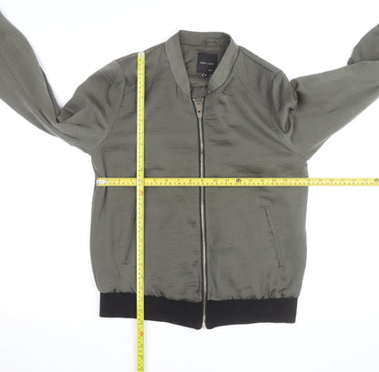 New Look Men’s Green Bomber Jacket S Zip Lightweight Satin