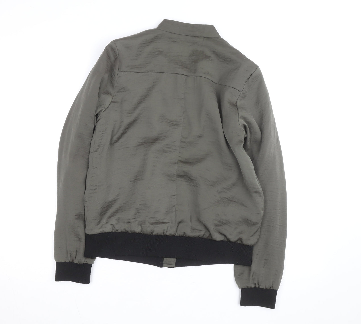 New Look Men’s Green Bomber Jacket S Zip Lightweight Satin