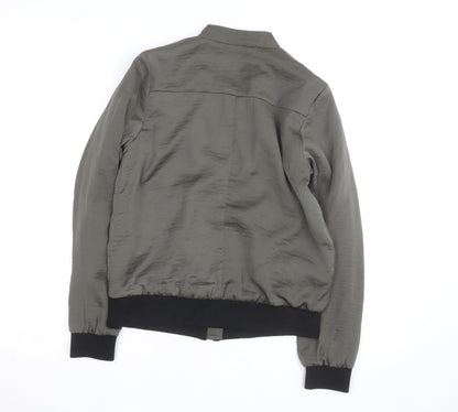 New Look Men’s Green Bomber Jacket S Zip Lightweight Satin