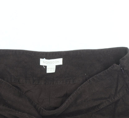 Monsoon Women’s Brown Floral Embroidered Corduroy Skirt Size 16