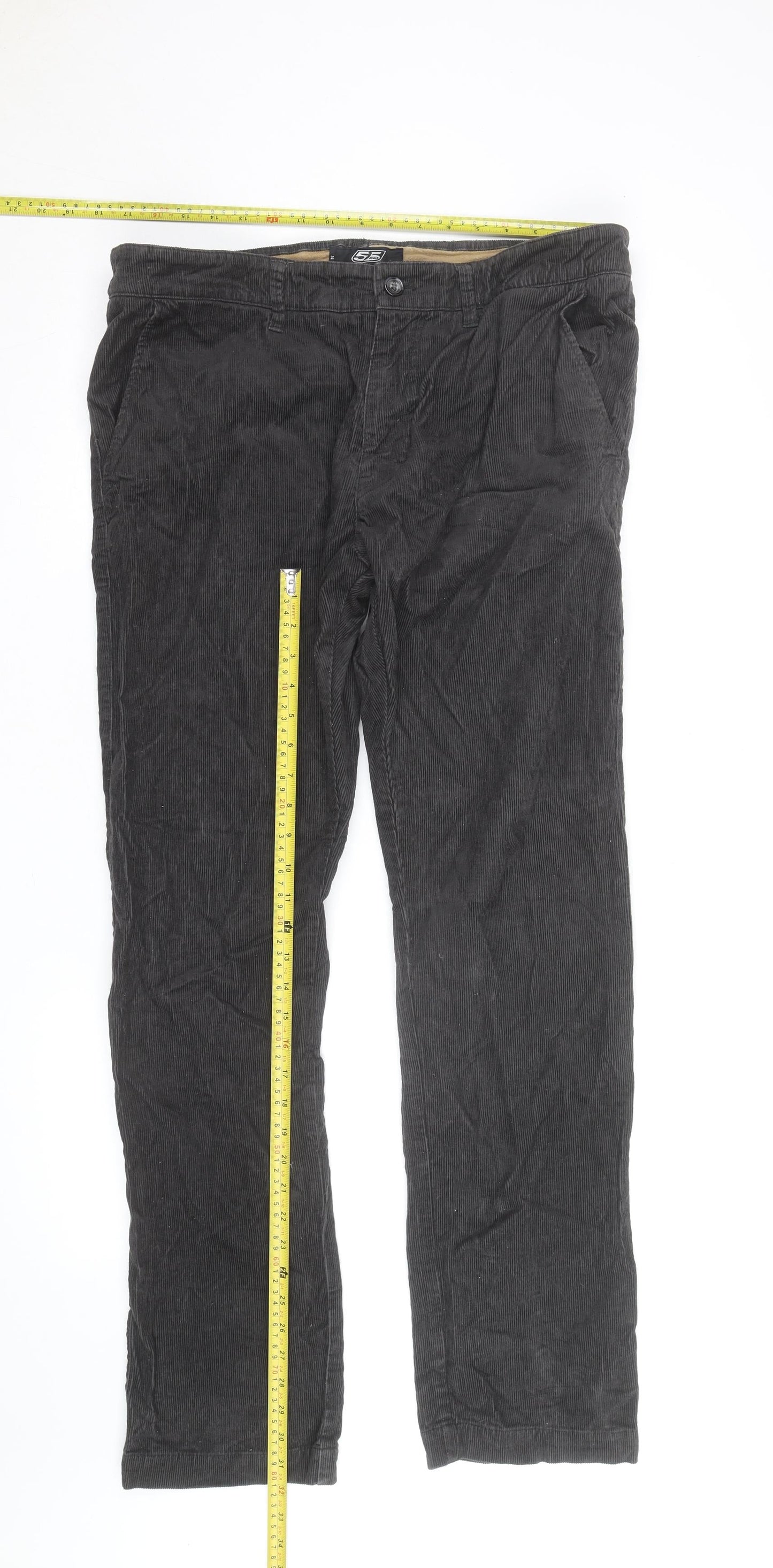 55 DSL Men's Black Corduroy Chino Trousers Size 34 Regular Fit
