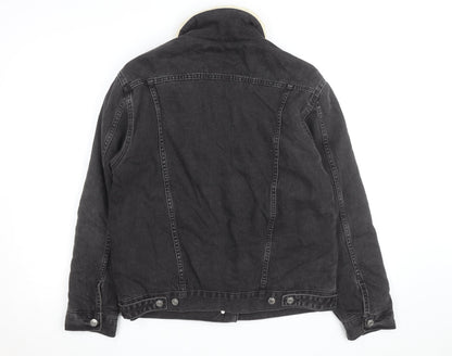 Topshop Moto Black Sherpa Denim Jacket Unisex M Classic Winter Warm