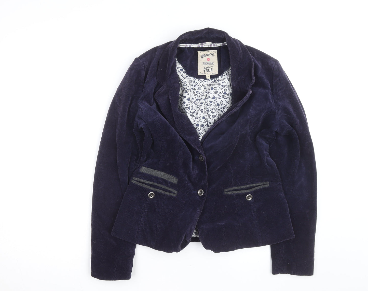 Mantaray Women Navy Blue Corduroy Blazer UK 8 Two-Button Classic Fit