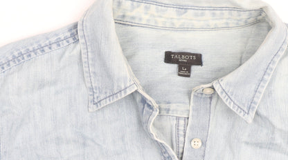 Talbots Men Blue Long Sleeve Denim Button-Up Casual Shirt Size L