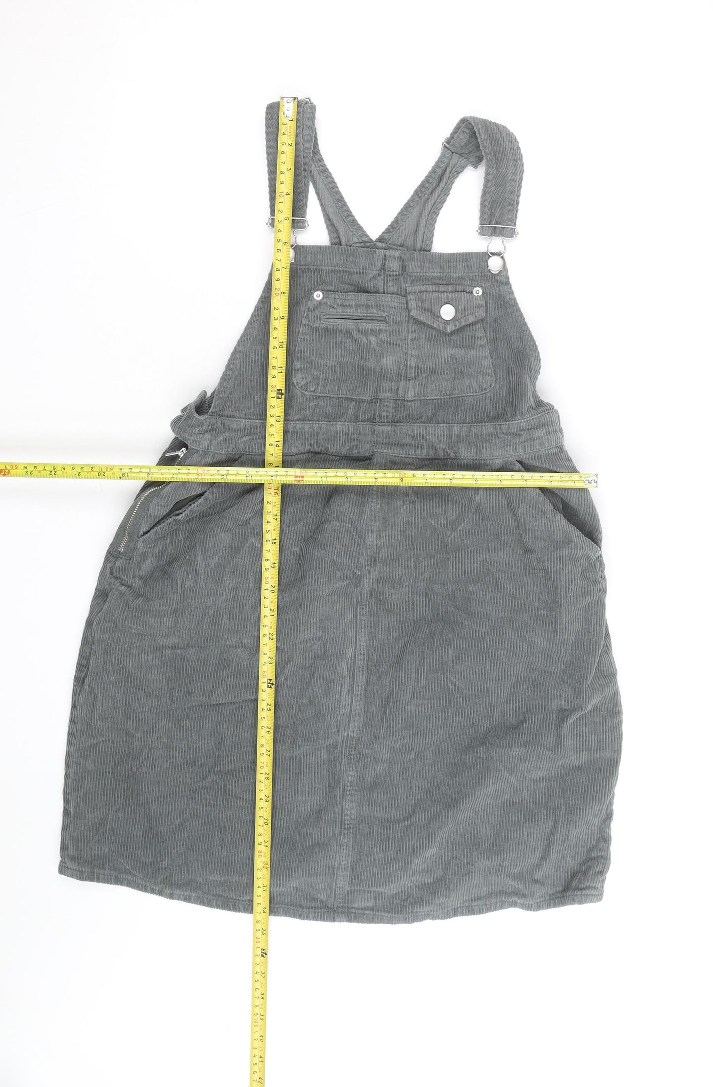 ASOS Women Grey Corduroy Dungaree Dress UK 10 Adjustable Pockets