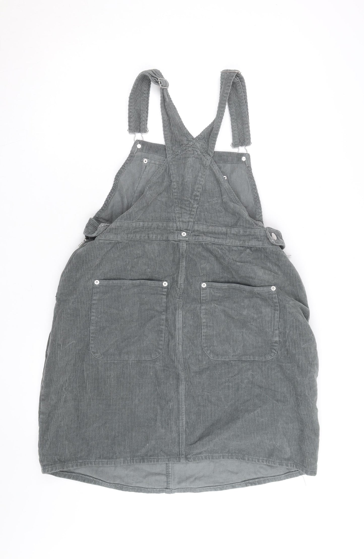 ASOS Women Grey Corduroy Dungaree Dress UK 10 Adjustable Pockets