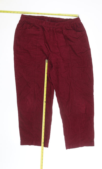 Isle Women's Red Corduroy Cropped Trousers Size 18 Elastic Waist