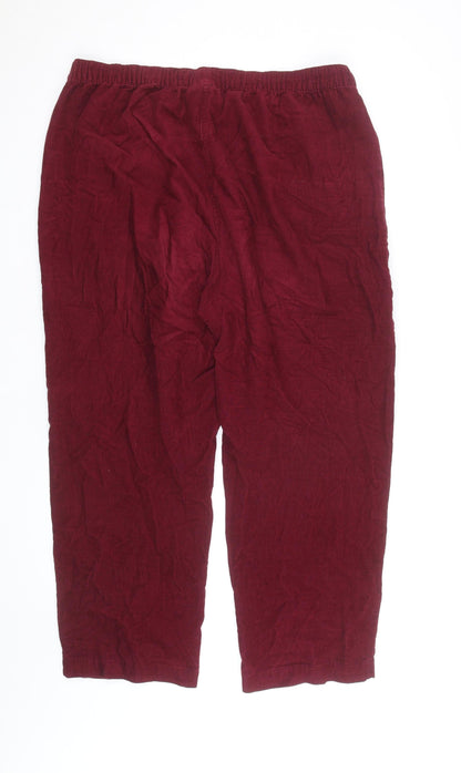 Isle Women's Red Corduroy Cropped Trousers Size 18 Elastic Waist