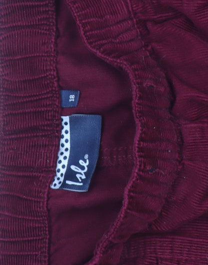 Isle Women's Red Corduroy Cropped Trousers Size 18 Elastic Waist
