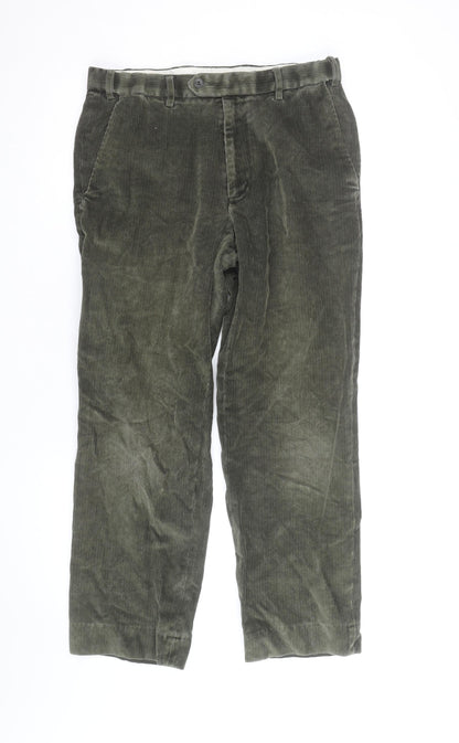Marks and Spencer Men's Green Corduroy Straight Trousers 32W 29L