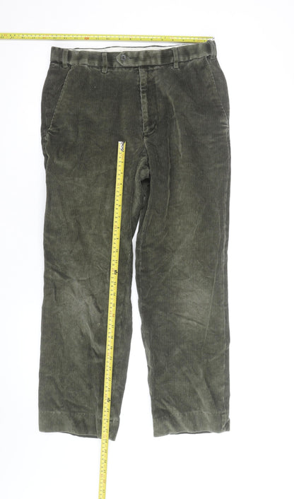 Marks and Spencer Men's Green Corduroy Straight Trousers 32W 29L