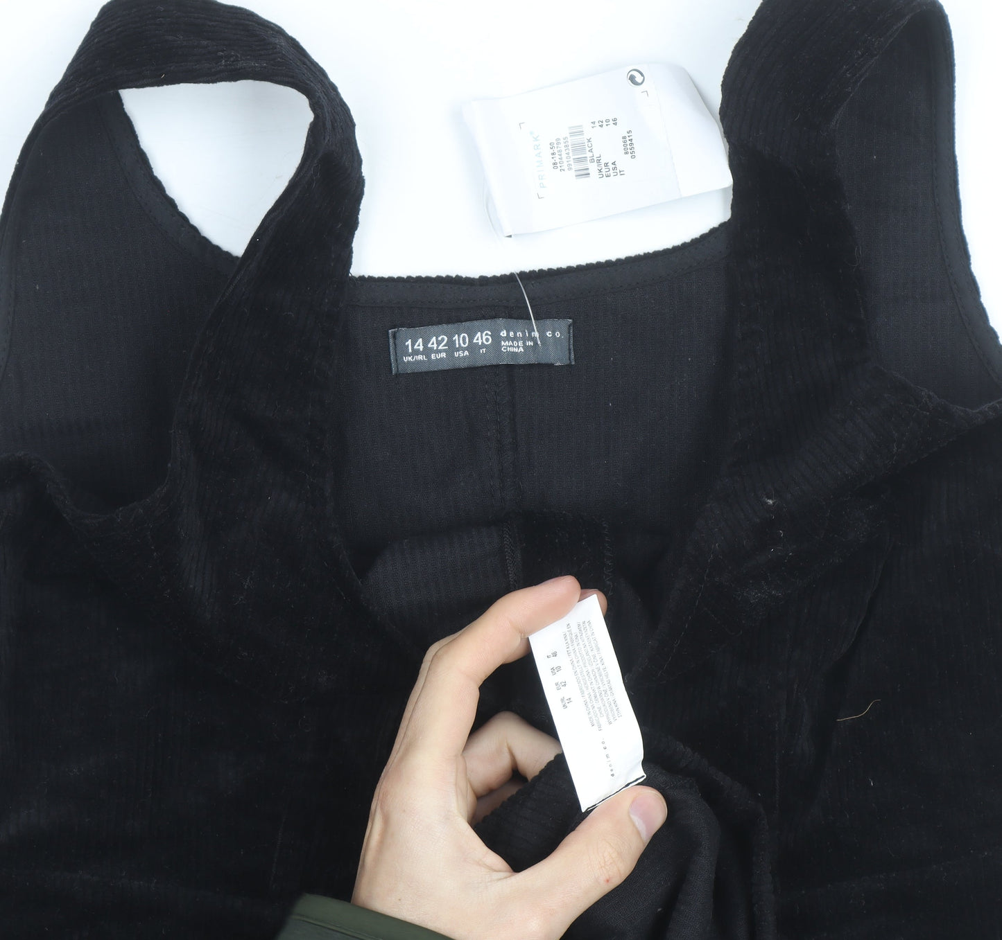 Primark Women Black Corduroy Pinafore Dress Size 14