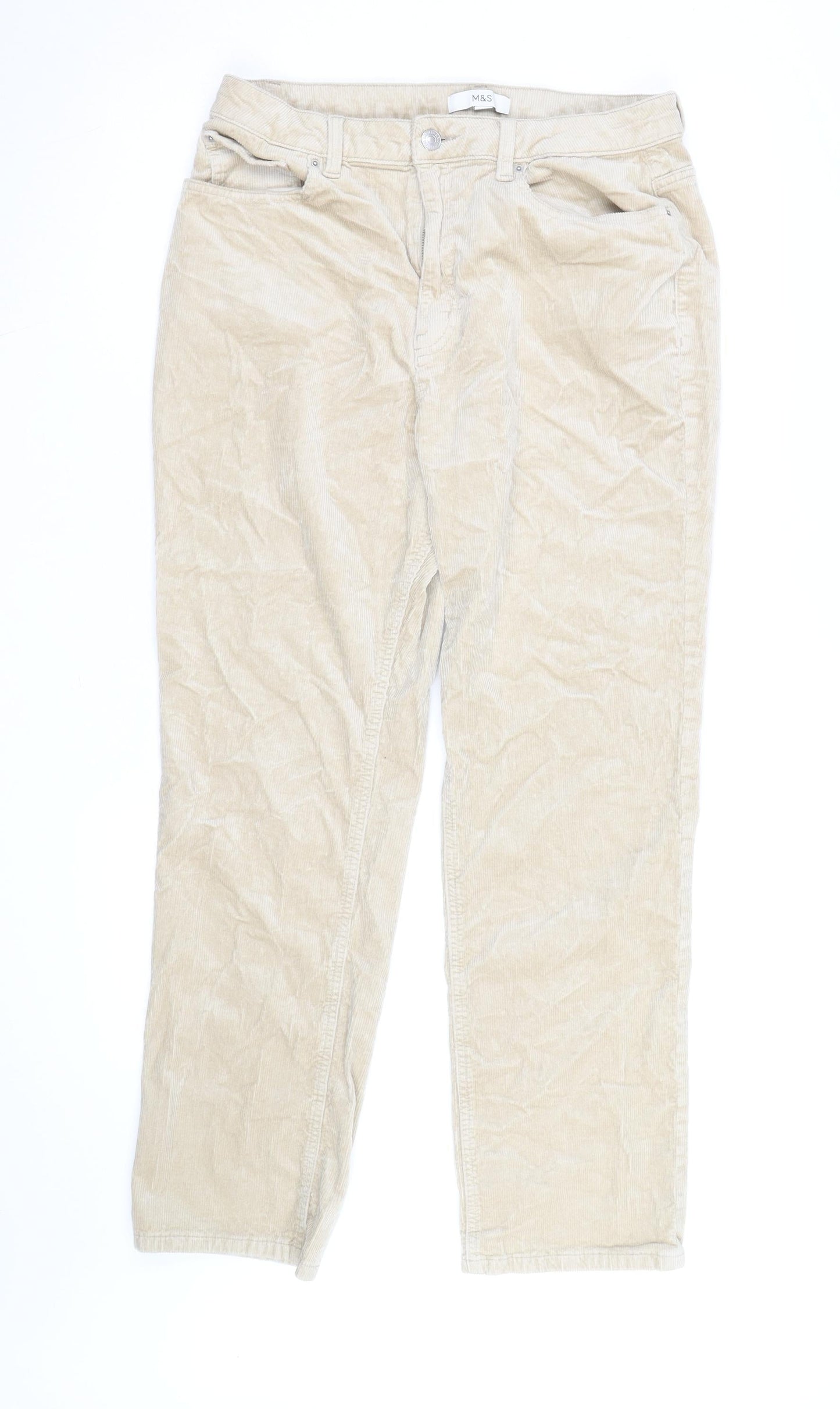 Marks and Spencer Women's Beige Corduroy Slim Chino Trousers Size 16