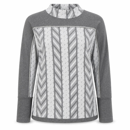 MONA Women’s Grey Mock Neck Geometric Pullover Jumper Size 14
