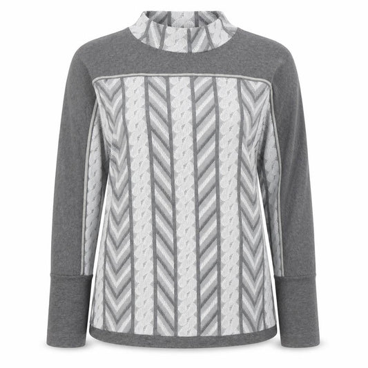MONA Women’s Grey Mock Neck Geometric Pullover Jumper Size 14
