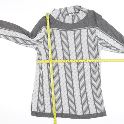 MONA Women’s Grey Mock Neck Geometric Pullover Jumper Size 14