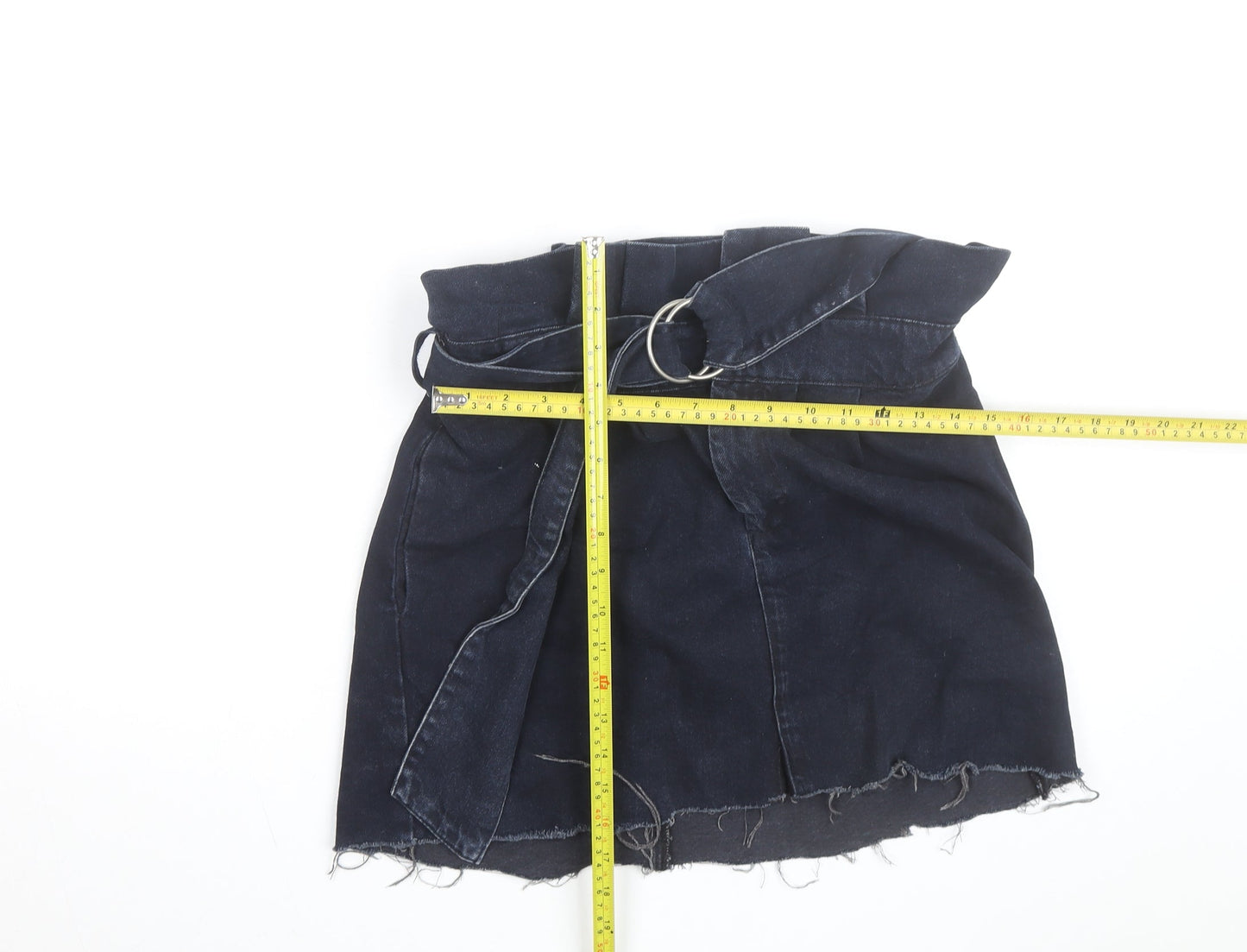 ASOS Women’s Blue Denim A-Line Mini Skirt Size 14 Belted High Rise