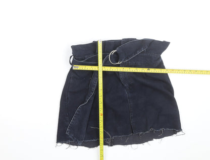 ASOS Women’s Blue Denim A-Line Mini Skirt Size 14 Belted High Rise