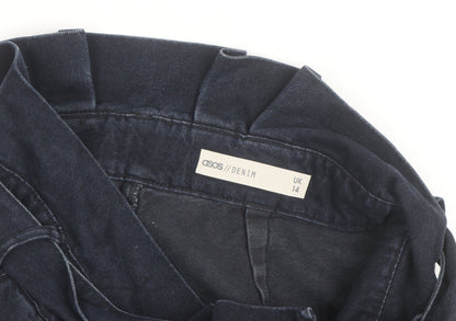 ASOS Women’s Blue Denim A-Line Mini Skirt Size 14 Belted High Rise