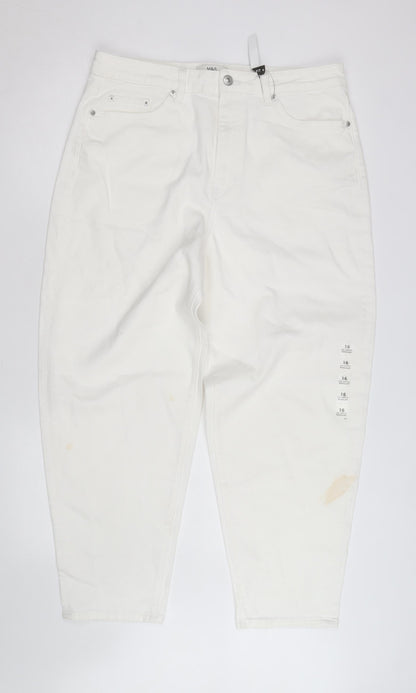 Marks and Spencer Women White Size 16 Mom Jeans Regular Fit High Rise