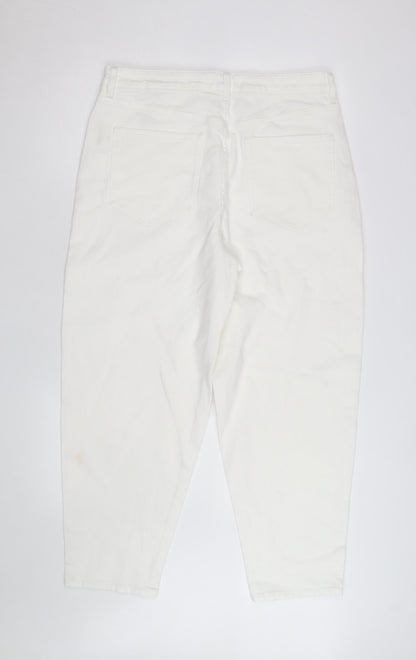 Marks and Spencer Women White Size 16 Mom Jeans Regular Fit High Rise