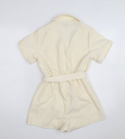 PrettyLittleThing Women’s Ivory Corduroy Short Sleeve Belted Playsuit UK S