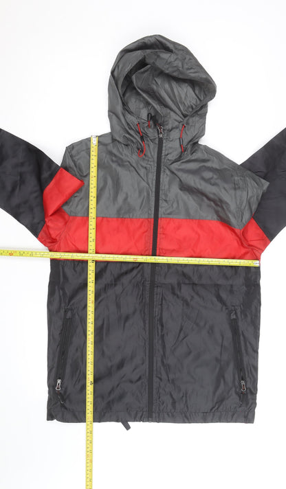 Athletic Works Men's Grey Red Black Hooded Windbreaker Jacket Size S