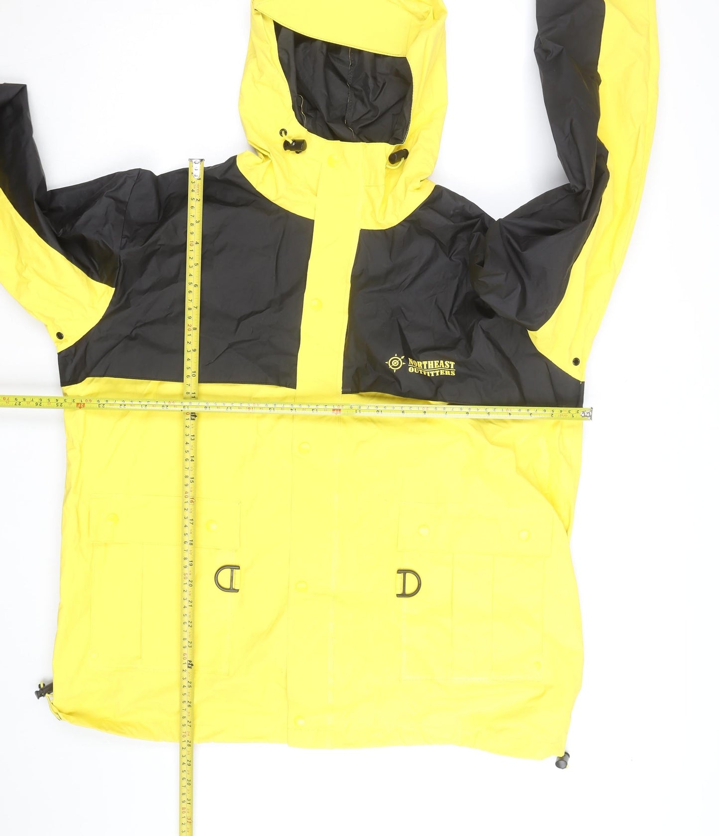 Northeast Outfitters Men's Yellow Black Waterproof Hooded Rain Jacket - L